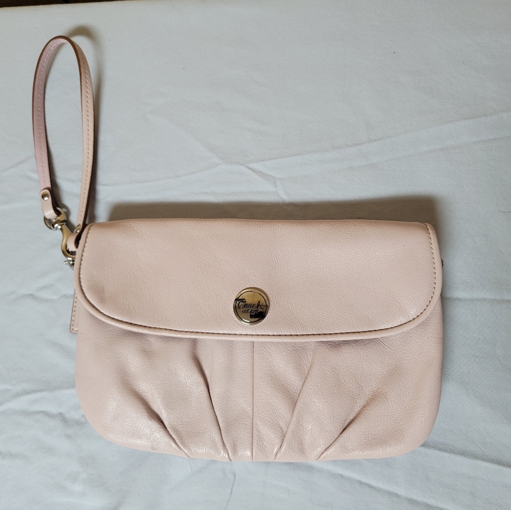 Coach Large Pleated Pink Leather Wristlet